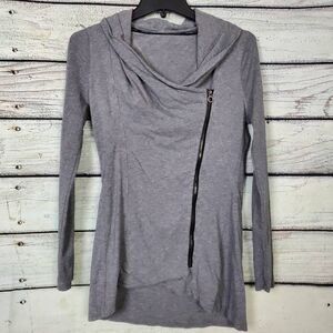 Calvin Klein Performance Women’s Hoodie Tunic Top Size S Gray Asymmetrical Zip L